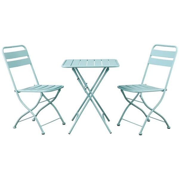 Set de mesa y silla plegables de acero color azul claro
