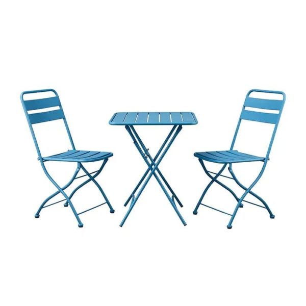 Set de mesa y silla plegables de acero color azul oscuro