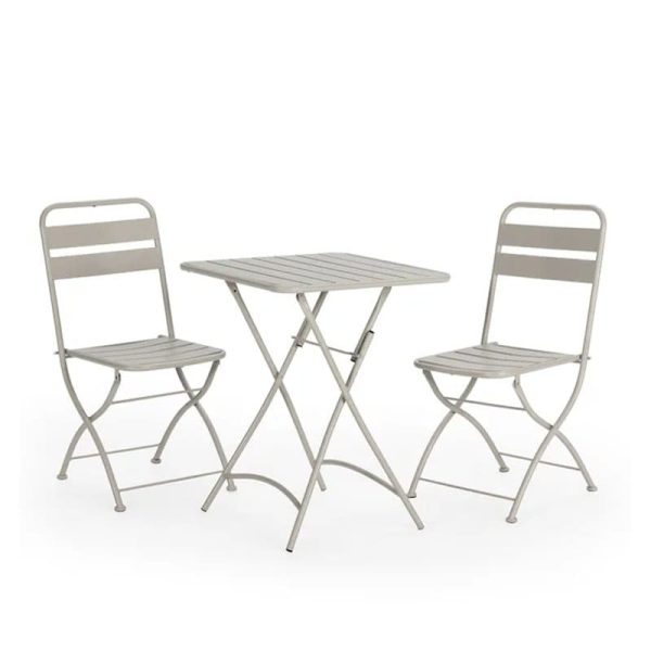 Set de mesa y silla plegables de acero color beige