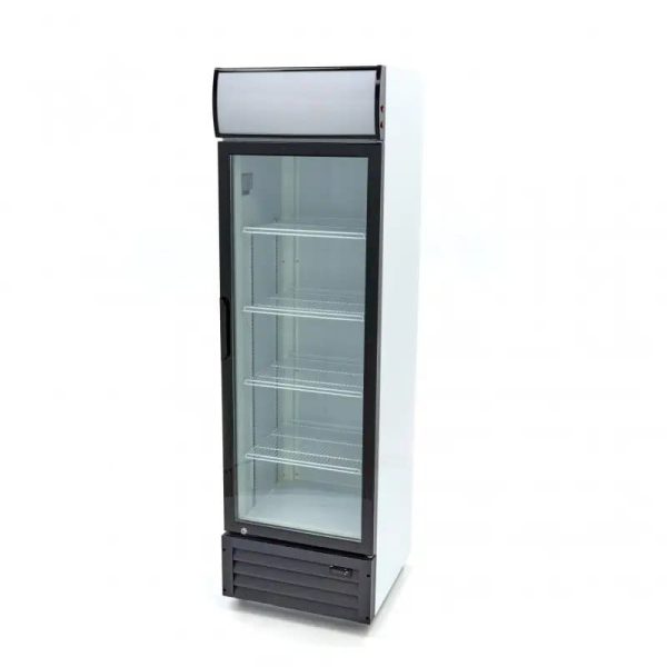 Armario expositor de 1 puerta abatible de cristal refrigerado de 388 L