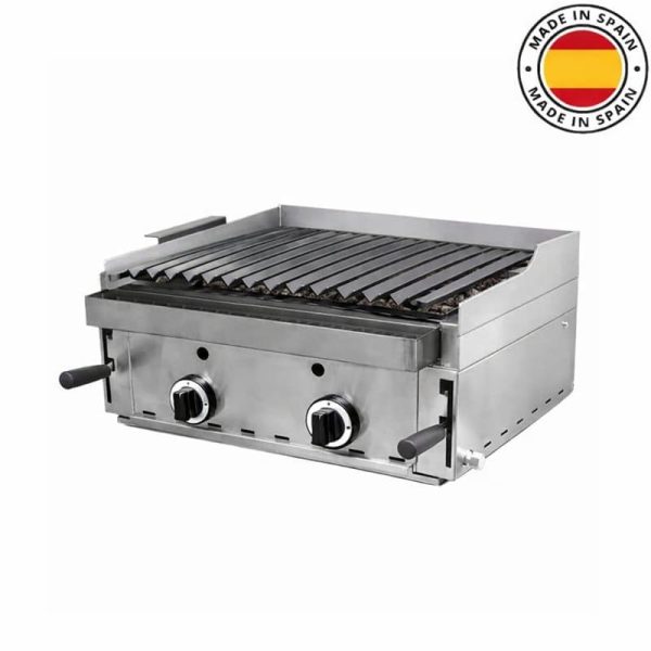 Barbacoa profesional de piedra volcánica a gas de 2 válvulas de 600 mm - sobremesa