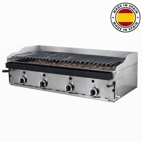 Barbacoa profesional de piedra volcánica a gas de 4 válvulas de 1200 mm - sobremesa