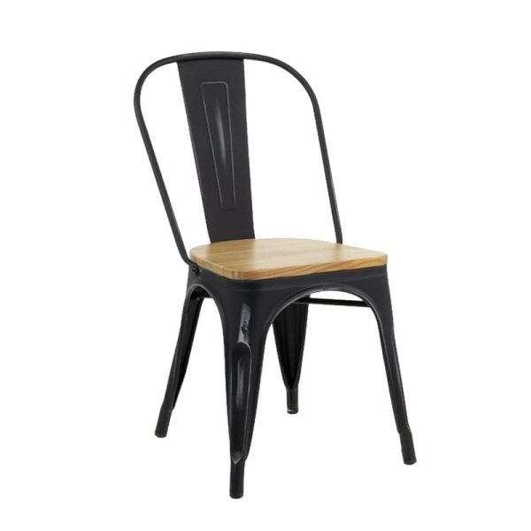 Silla tool de acero con madera clara color negro