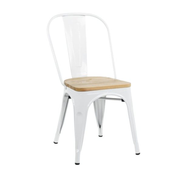 Silla tool de acero con madera clara color blanco