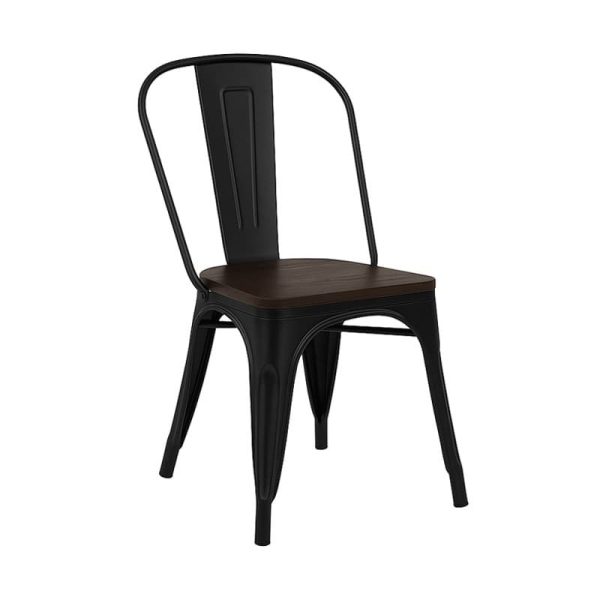 Silla tool de acero con madera oscura color negro