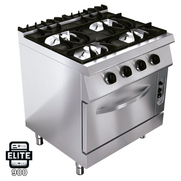 Cocina industrial de 4 quemadores con horno - Serie elite 900