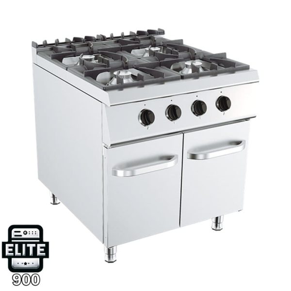 Cocina industrial de 4 quemadores con mueble - Serie elite 900