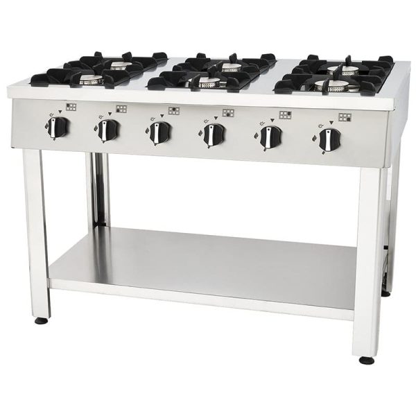 Cocina industrial de 6 quemadores con estante 1200x700x850 - Serie Magma