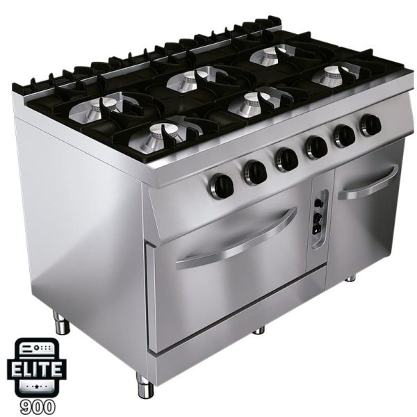 Cocina industrial de 6 quemadores con horno y mueble - Serie elite 900