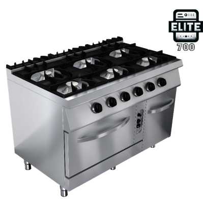 Cocina industrial de 6 quemadores con horno y mueble - Serie elite 700