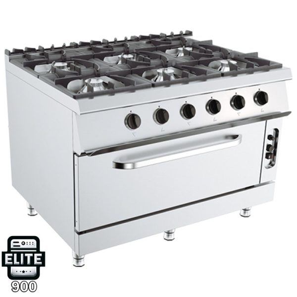Cocina industrial de 6 quemadores con horno maxi - Serie elite 900