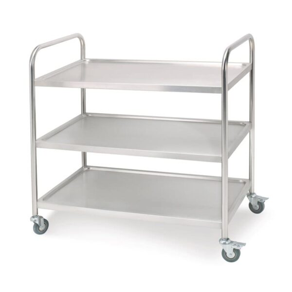 CARRITO DE SERVICIO DE ACERO INOXIDABLE CON TRES ESTANTES