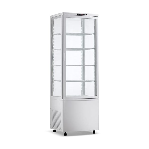 Vitrinas 4 caras de cristal con cuatro estantes blanco
