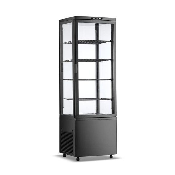 Vitrinas 4 caras de cristal con cuatro estantes negro