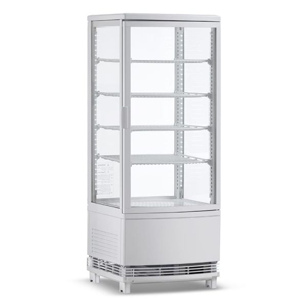 VITRINA DE 4 CARAS DE CRISTAL DE 4 ESTANTES BLANCAS