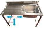Fregadero industrial de acero inoxidable 1 seno izquierda 1200x600 mm