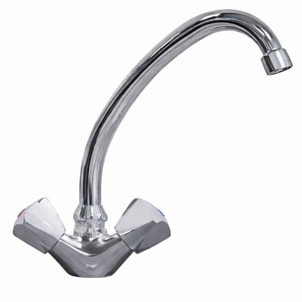 Grifo de dos aguas con caño cuello de cisne giratorio