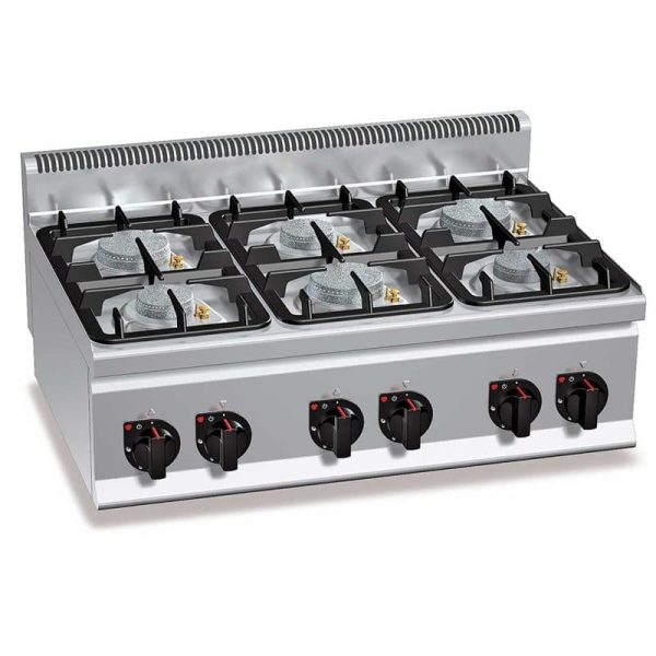 Cocina a gas de sobremesa de 6 quemadores