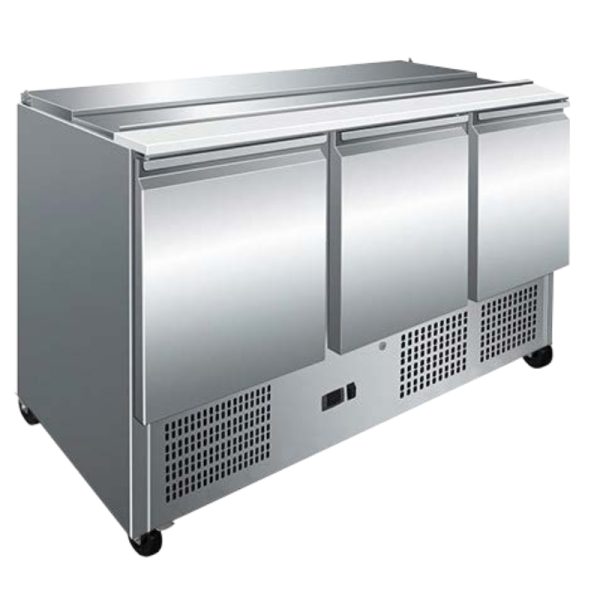 Mesa refrigerada de preparación GN1/1 con 3 puertas y tabla de corte 1365x700 mm