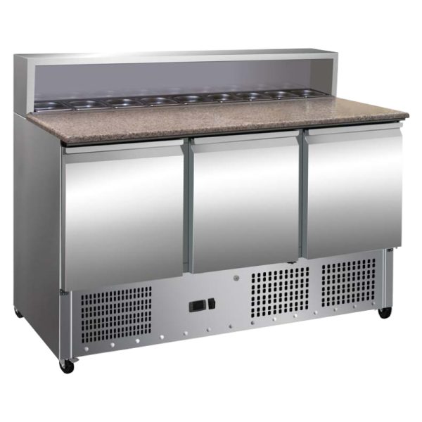 Mesas refrigeradas de preparación GN1/1 con encimera de granito y hueco para cubetas 1365x700 mm