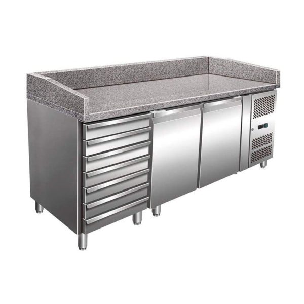 Mesas refrigeradas para preparación con superficie de granito con 2 puertas y 7 cajones 2025x800 mm
