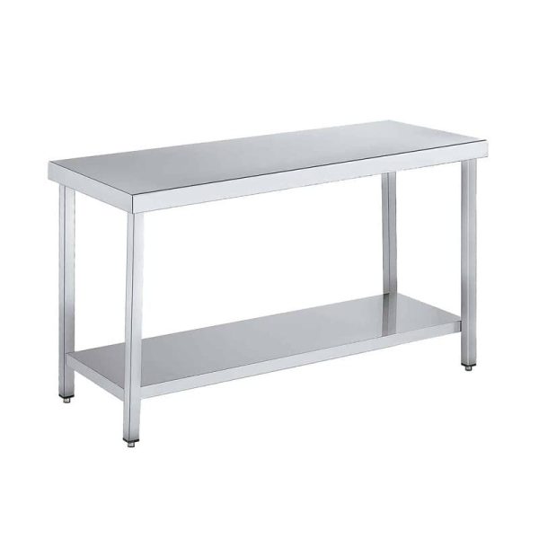 Mesa de trabajo central acero inoxidable con balda 200 cm
