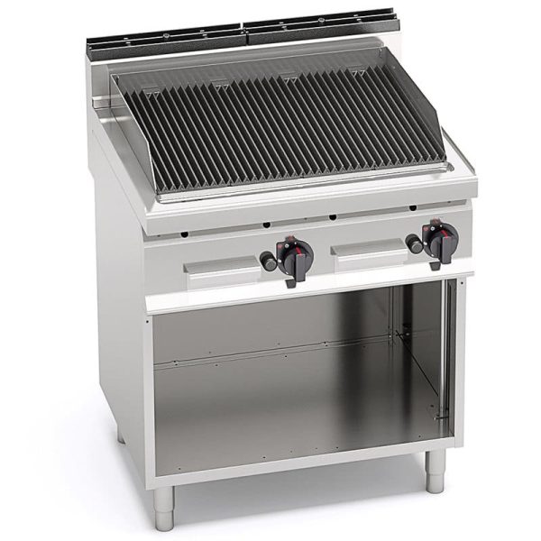 Barbacoa profesional de piedra volcánica a gas de 2 válvulas de 800 mm - con mueble