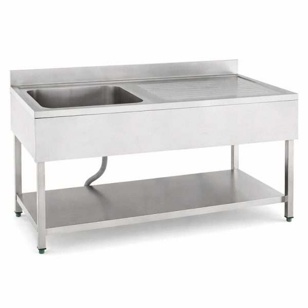 Fregadero industrial de acero inoxidable 1 seno con escurridor izquierda de 1200x600 mm