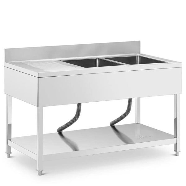 Fregadero industrial de acero inoxidable 2 senos con escurridor derecha de 1600x600 mm