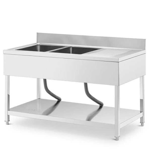 Fregadero industrial de acero inoxidable 2 senos con escurridor izquierda de 1600x600 mm