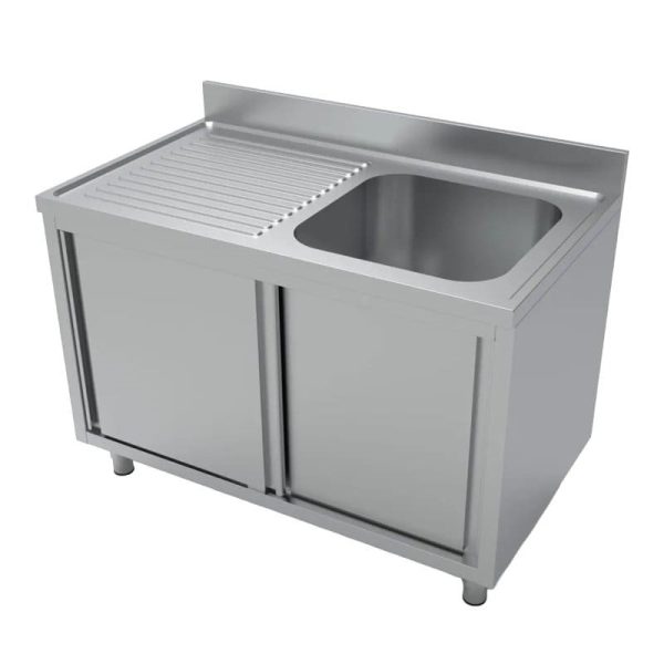 Fregadero con mueble de puertas correderas acero inox de 1 seno derecha de 1000x600 mm