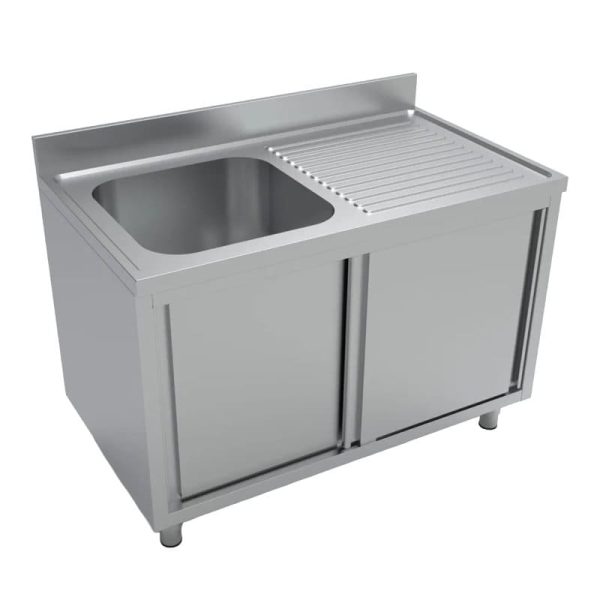 Fregadero con mueble de puertas correderas acero inox de 1 seno izquierda de 1000x600 mm