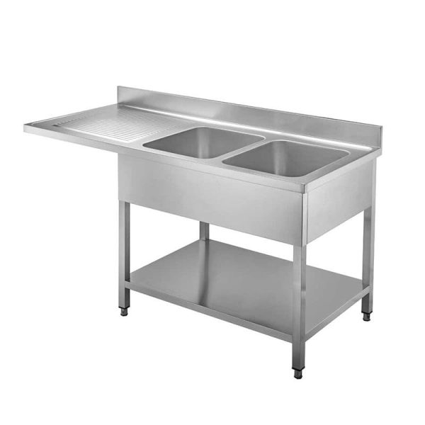 Fregadero industrial acero inoxidable 2 senos con escurridor flotante derecha 1600x600 mm