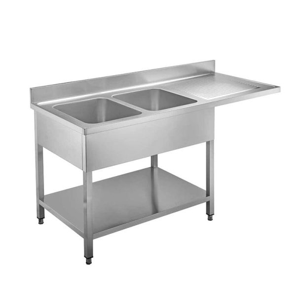 Fregadero industrial acero inoxidable 2 senos con escurridor flotante izquierda 1600x600 mm