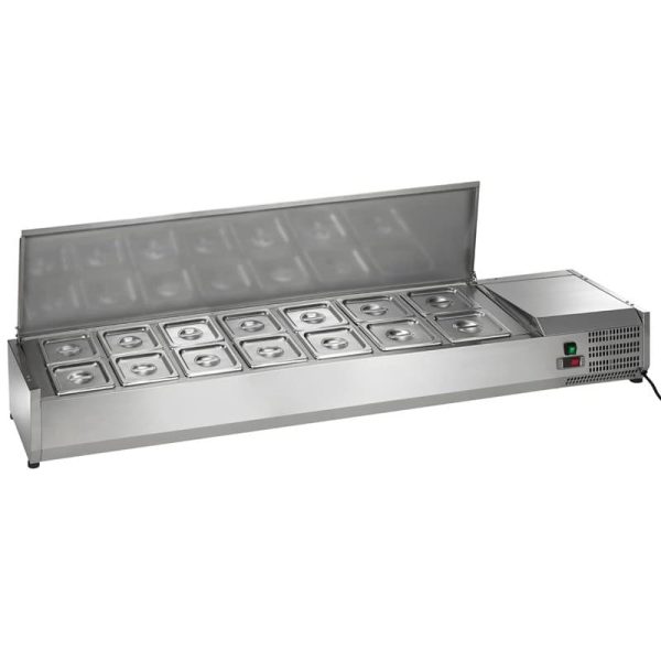 Vitrina de ingredientes refrigeradas de acero inoxidable con tapa abatible de 1500 mm