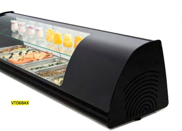 Vitrina curva de tapas doble negra capacidad 8GN1/3x40